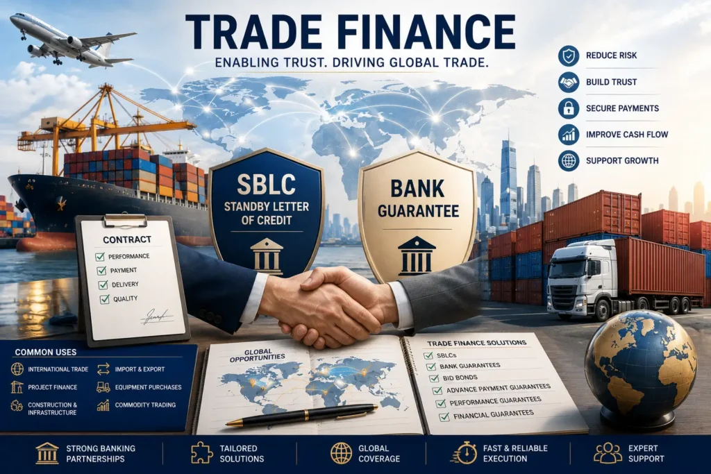 International trade finance with shipping, banking and financial guarantees