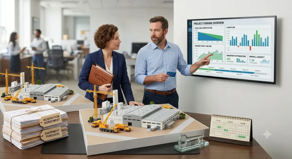 Business professional comparing business loans and lines of credit with financial reports