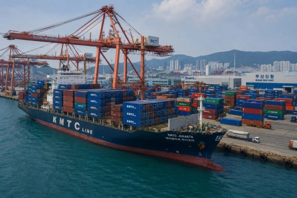 Container ship and export infrastructure at Korean port