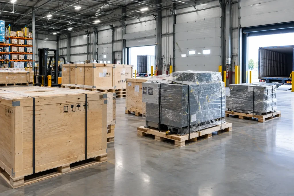 Industrial cargo prepared for commercial shipment