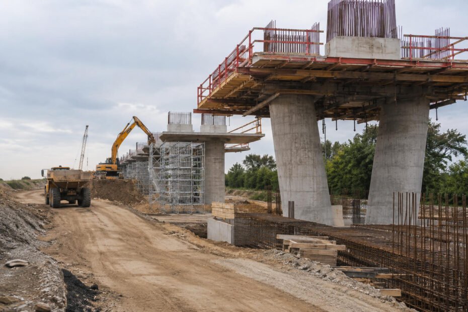 Infrastructure construction with heavy machinery