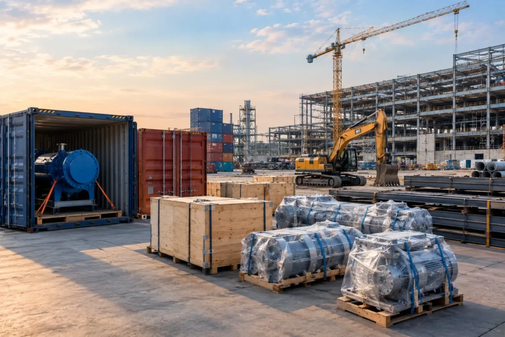 Industrial cargo and equipment prepared for project delivery
