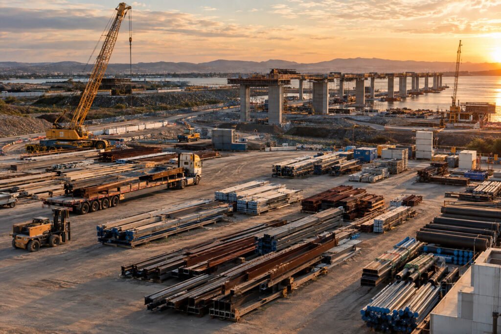 Project materials staged for construction mobilisation